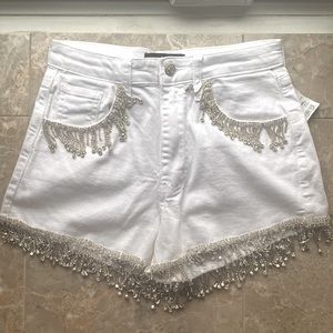 NWT Jean shorts with rhinestone fringes